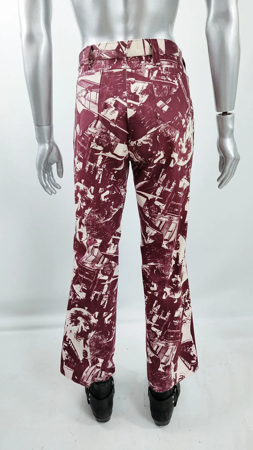 Mens Vintage 1970s American History Pattern Flares Pants