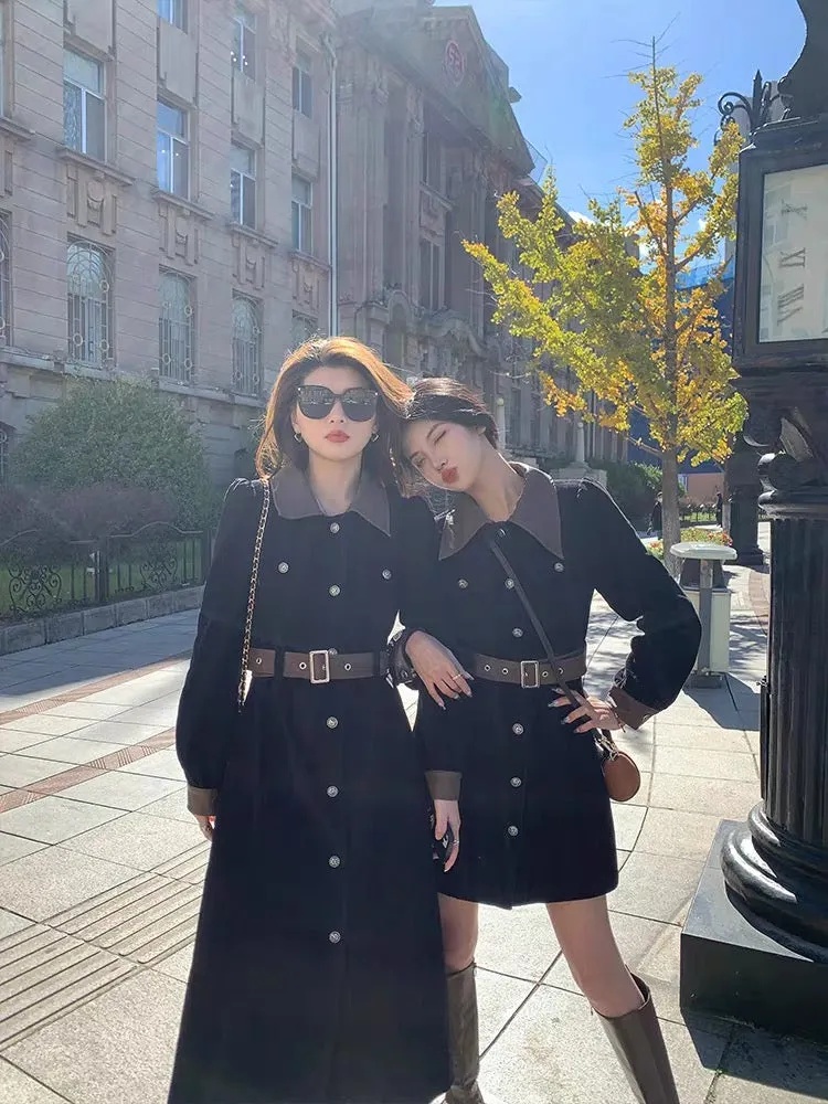 Mr. Zhang 2023 autumn and winter new slimming waist Yujie corduroy bestie skirt mid-length black dress for women (D435)