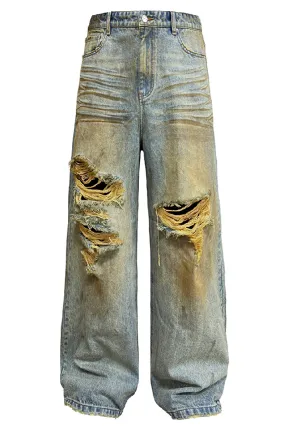 Mud-Dyed Distressed Washed Jeans