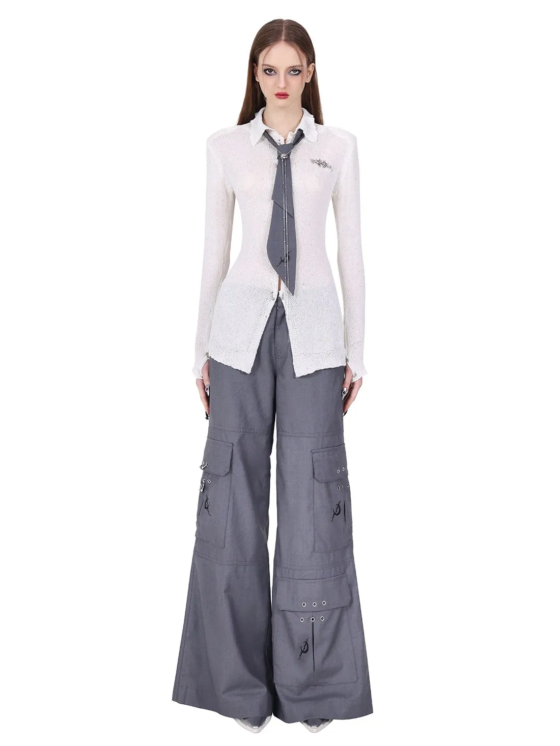 Multi-Pocket Hanging Ring Micro-flare Loose Pants