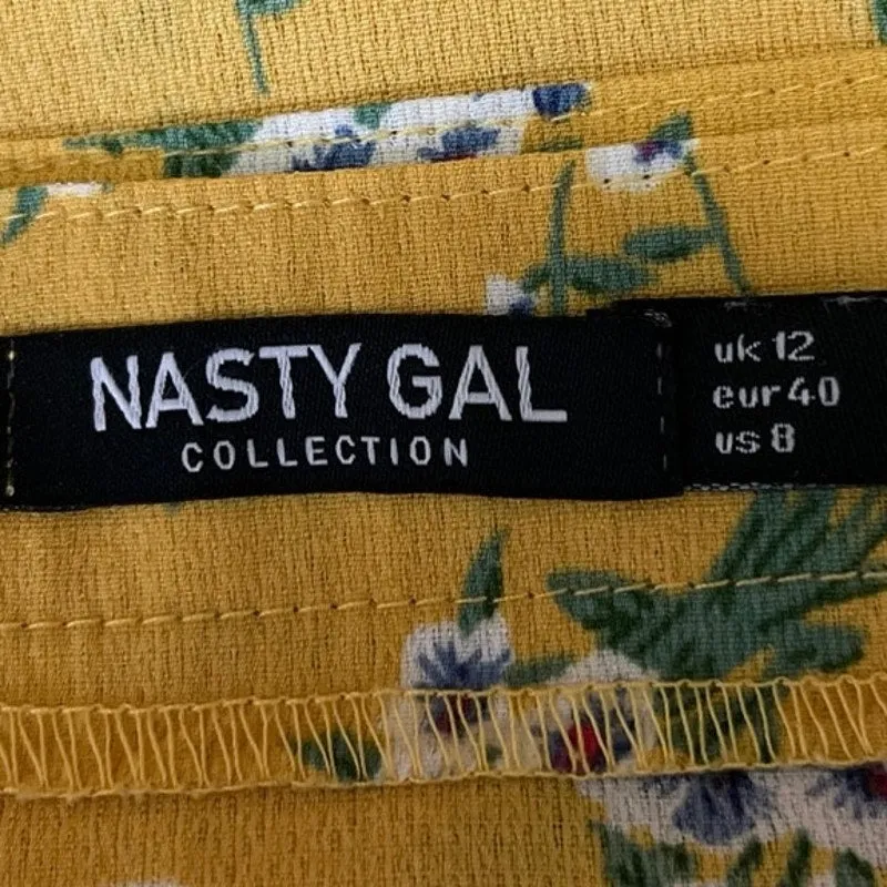 Nasty Gal Women's Yellow Floral Printed A-Line Flare Wrap Vest Mini Skirt Size 8