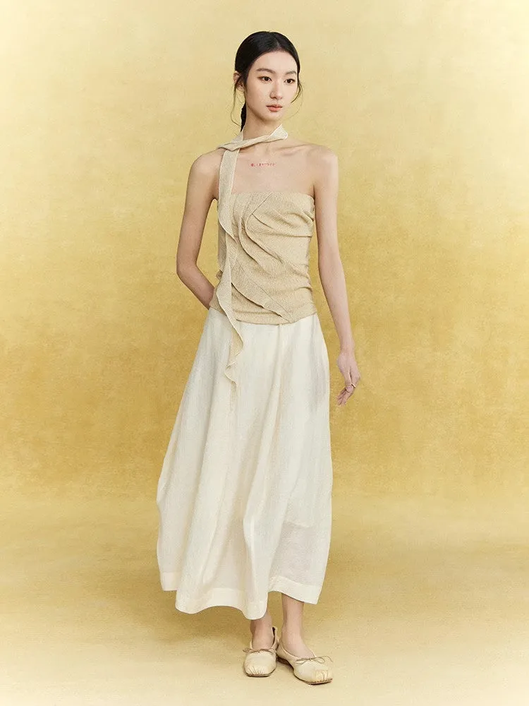 Natural Flare Simple Sheer Thin Long-Skirt