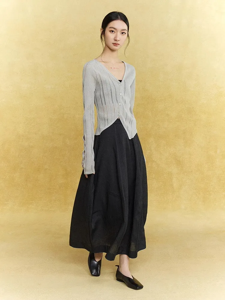 Natural Flare Simple Sheer Thin Long-Skirt