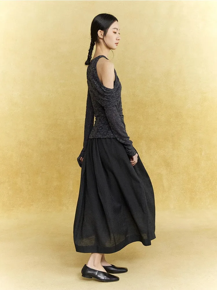 Natural Flare Simple Sheer Thin Long-Skirt