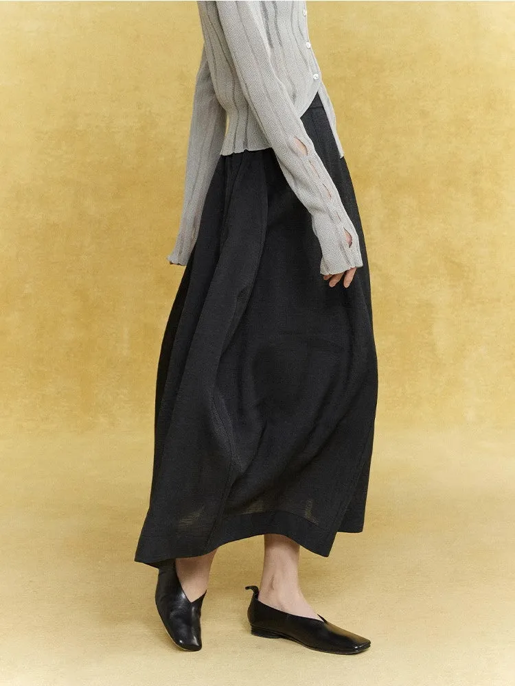 Natural Flare Simple Sheer Thin Long-Skirt