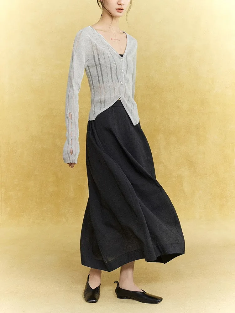 Natural Flare Simple Sheer Thin Long-Skirt