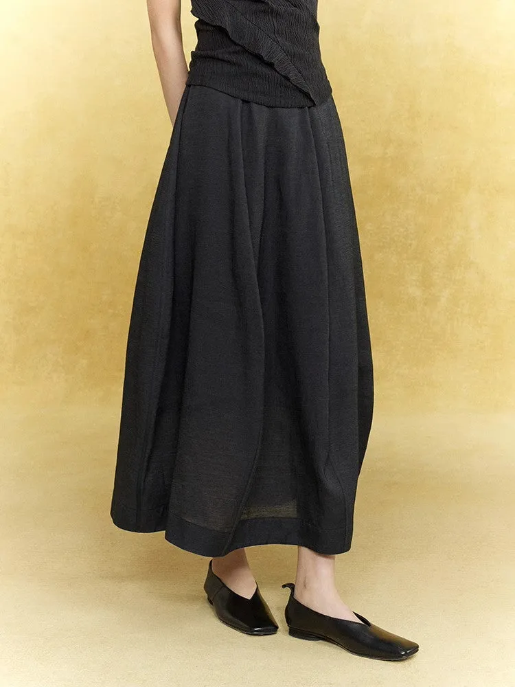 Natural Flare Simple Sheer Thin Long-Skirt