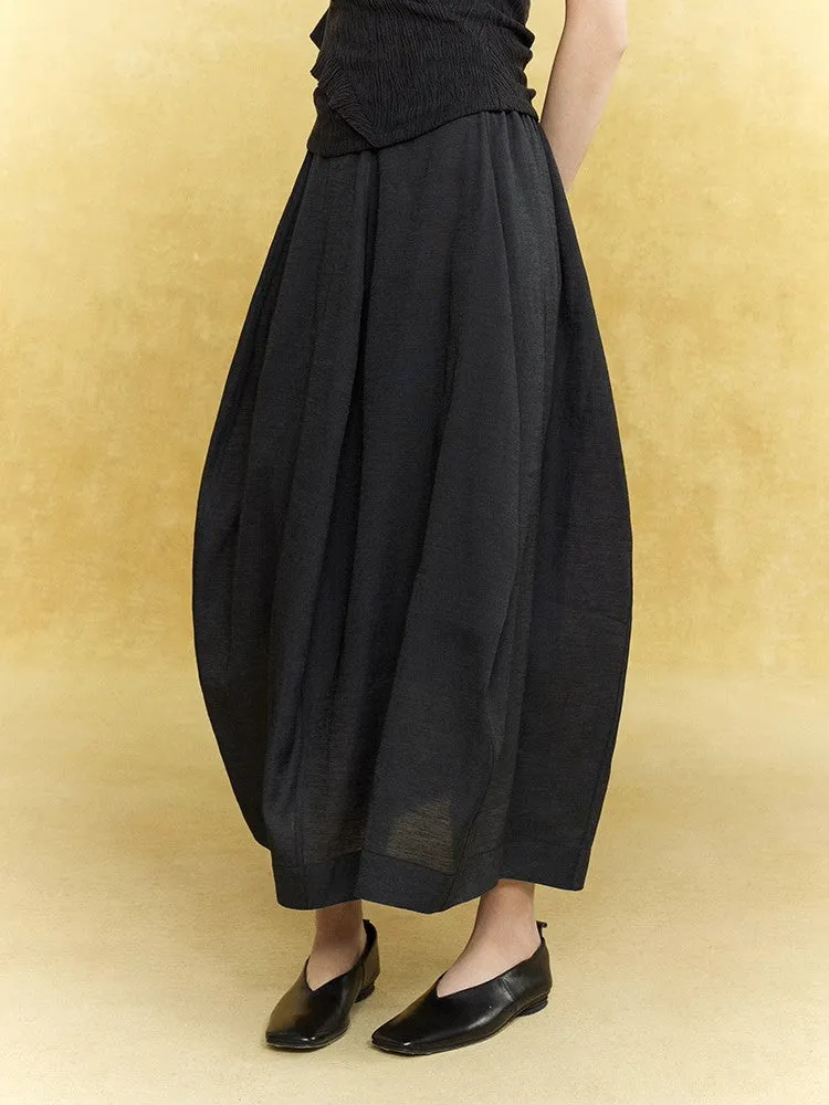 Natural Flare Simple Sheer Thin Long-Skirt