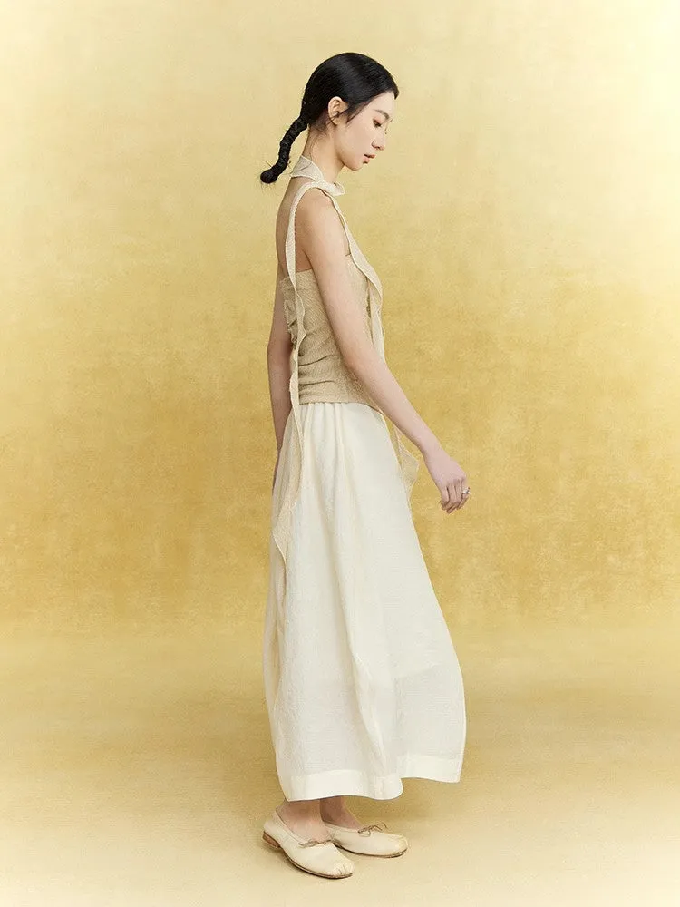 Natural Flare Simple Sheer Thin Long-Skirt