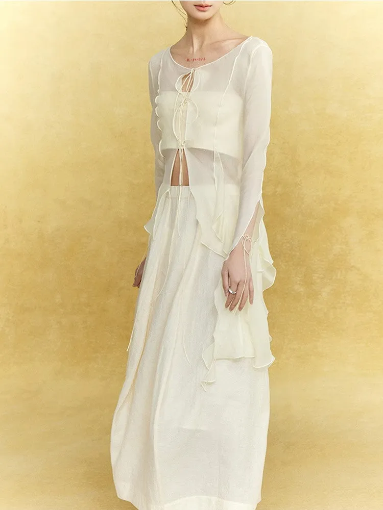 Natural Flare Simple Sheer Thin Long-Skirt