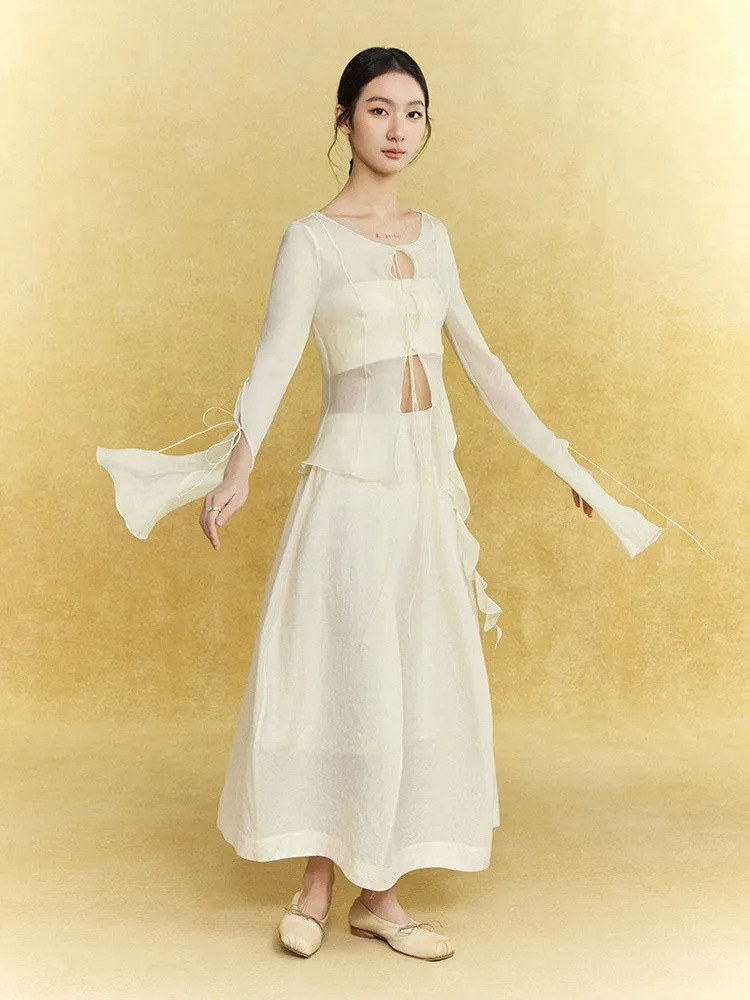 Natural Flare Simple Sheer Thin Long-Skirt