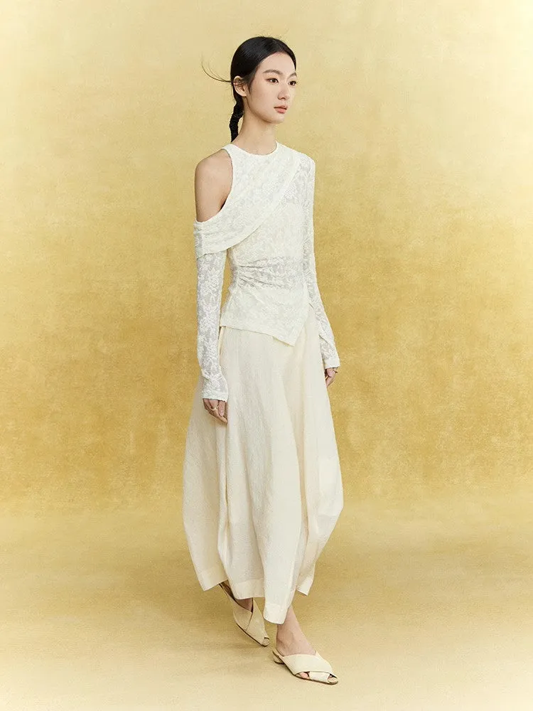 Natural Flare Simple Sheer Thin Long-Skirt