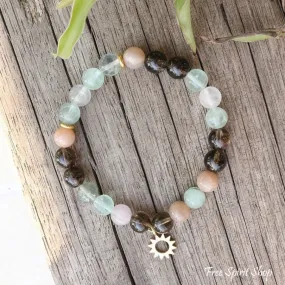 Natural Sunstone Fluorite & Smoky Quartz Bead Bracelet