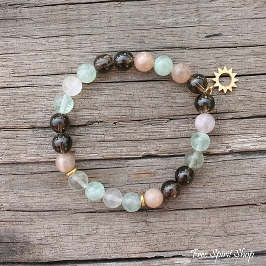 Natural Sunstone Fluorite & Smoky Quartz Bead Bracelet