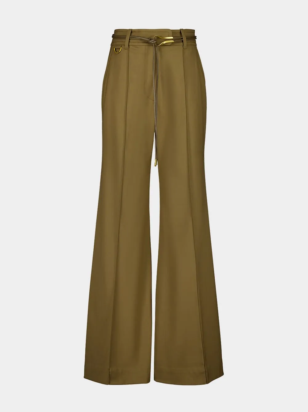 Olive Green Crush Tailored Wide Flare Pants