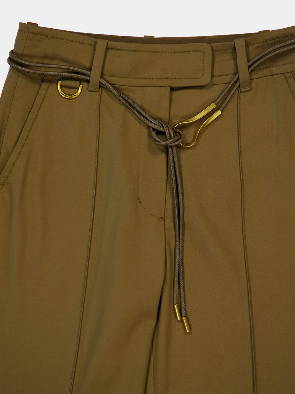 Olive Green Crush Tailored Wide Flare Pants