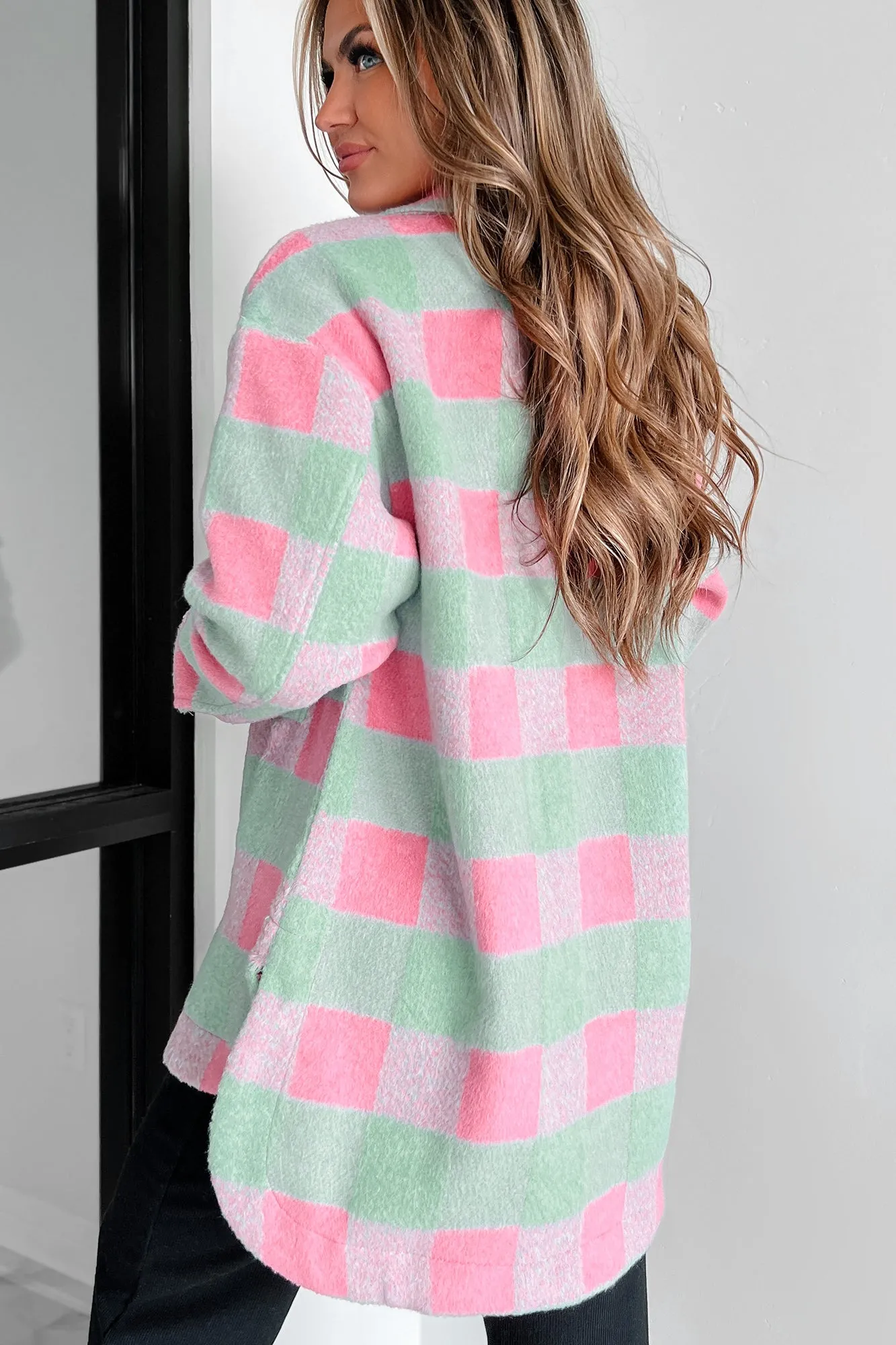 On Cloud Nine Long Plaid Shacket (Pink Multi)