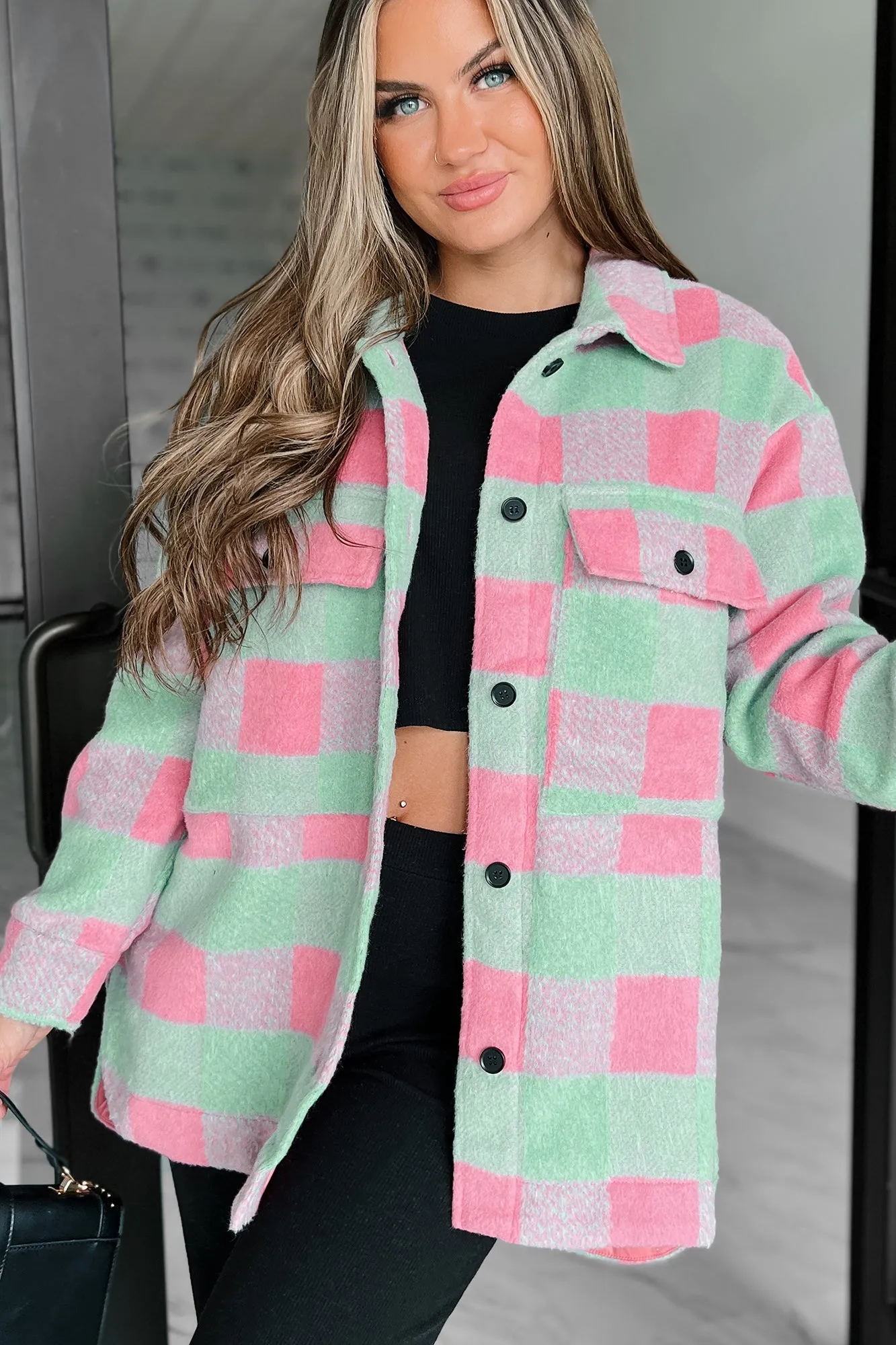 On Cloud Nine Long Plaid Shacket (Pink Multi)