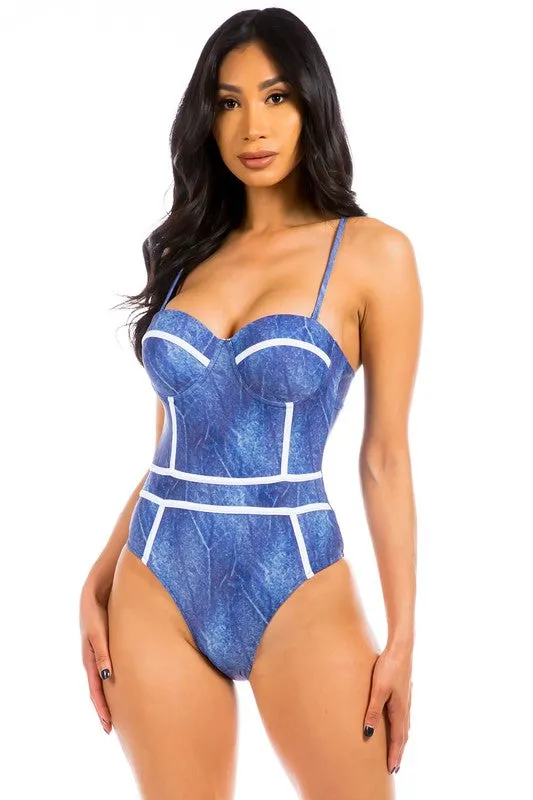 One piece swimwear Denim look