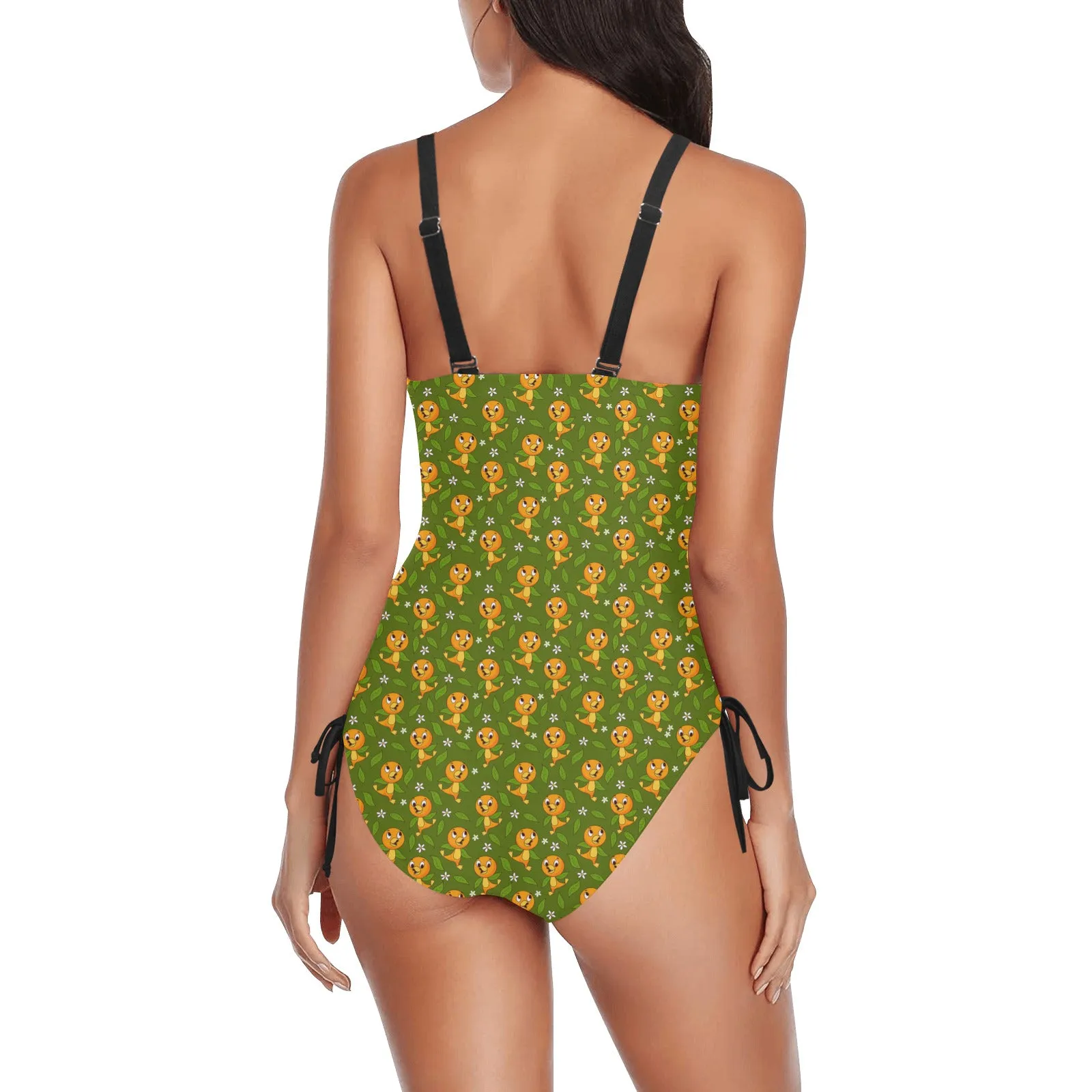 Orange Bird Drawstring Side Women's One-Piece Swimsuit