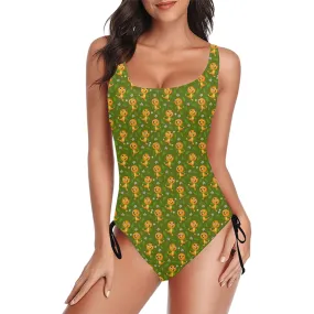 Orange Bird Drawstring Side Women's One-Piece Swimsuit