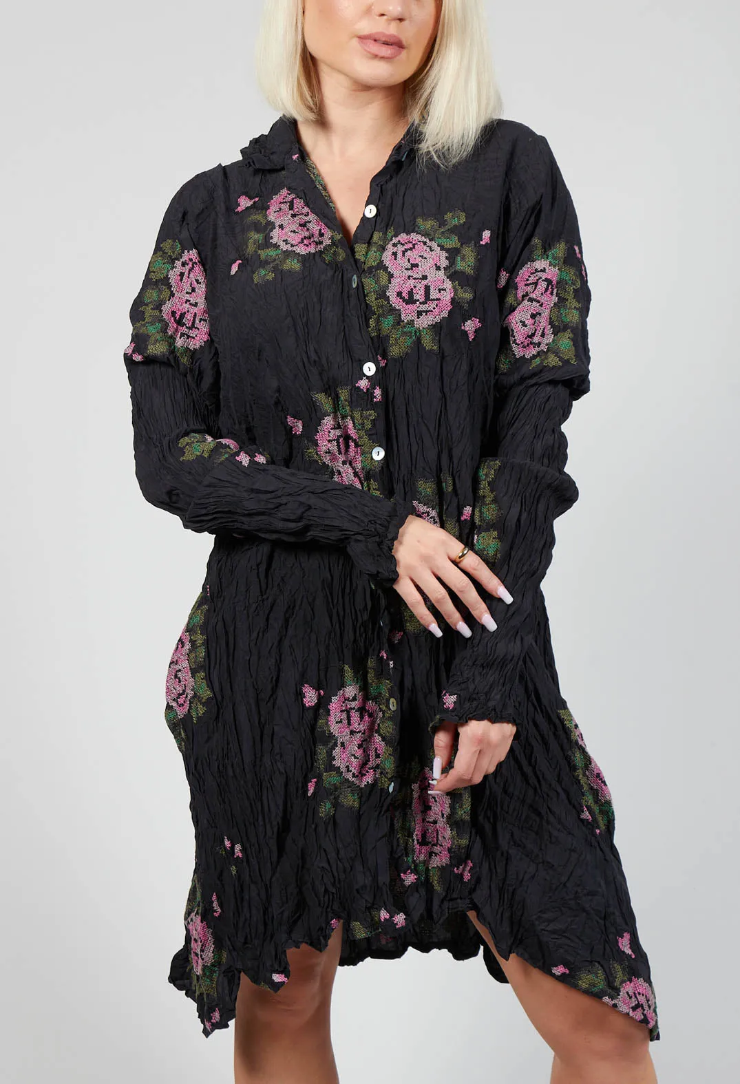 Origihell Crinkled Shirt Dress in Kaviar Black