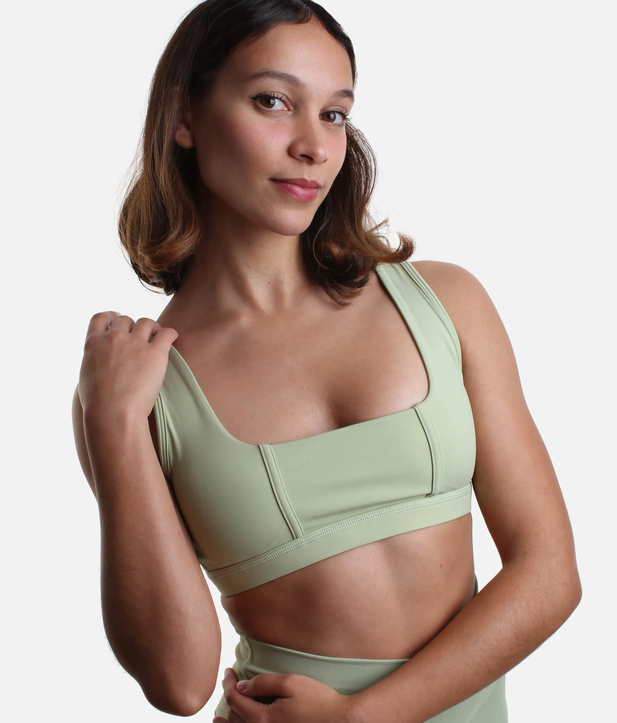 Pastel Pistachio Corset Bra – Flattering Fit for Pilates & Beyond