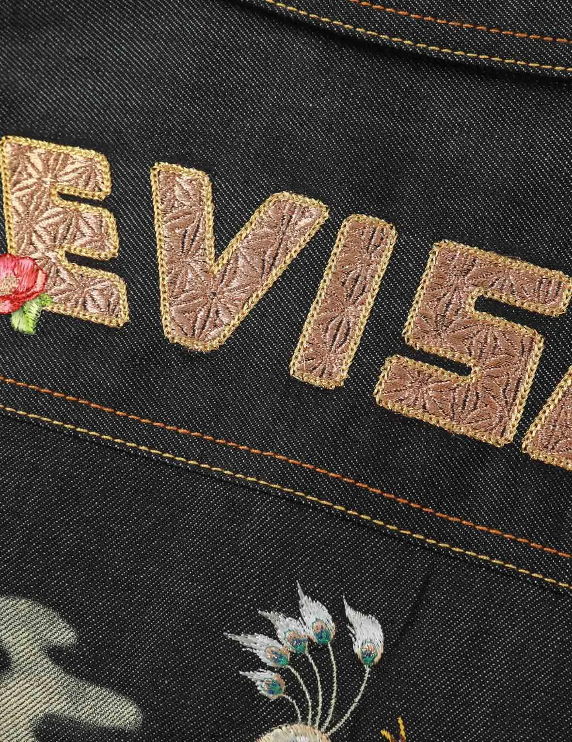 Peacock and Tsubaki Embroidery Denim Jacket