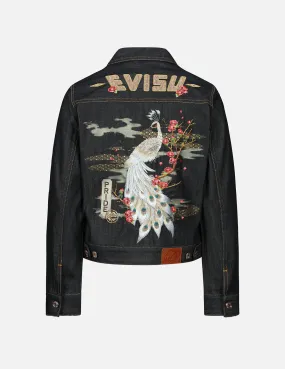 Peacock and Tsubaki Embroidery Denim Jacket