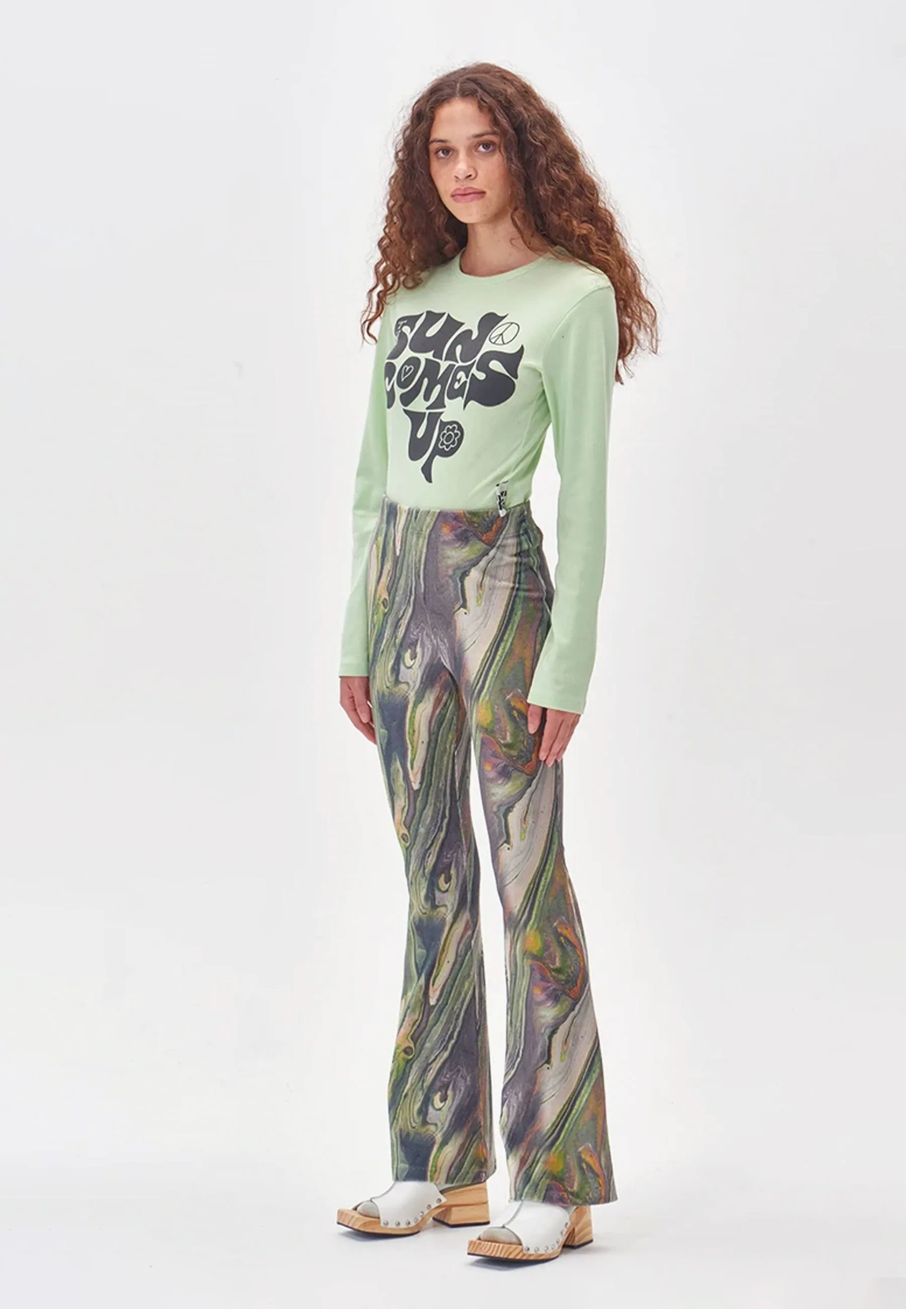 Peggy Marble Print Flares - multi