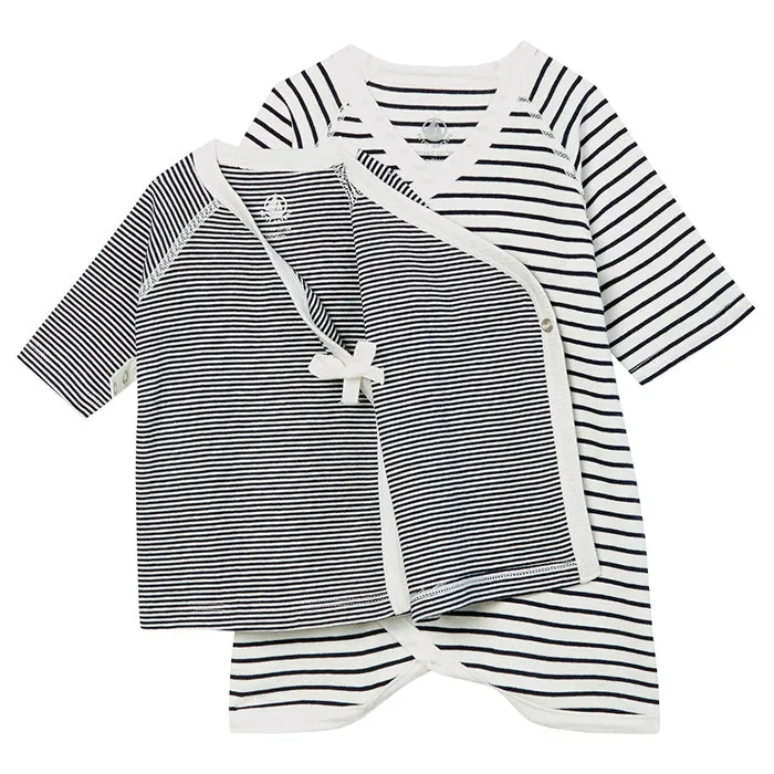 Petit Bateau Baby Tapona Set Of Two Kimono Tops Navy Blue Stripes