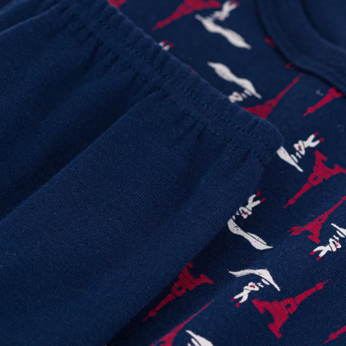 Petit Bateau Child Pyjamas Navy Blue With Paris Print