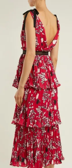 Pleated Floral Midi Dress