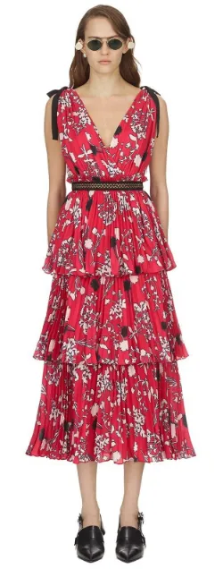 Pleated Floral Midi Dress