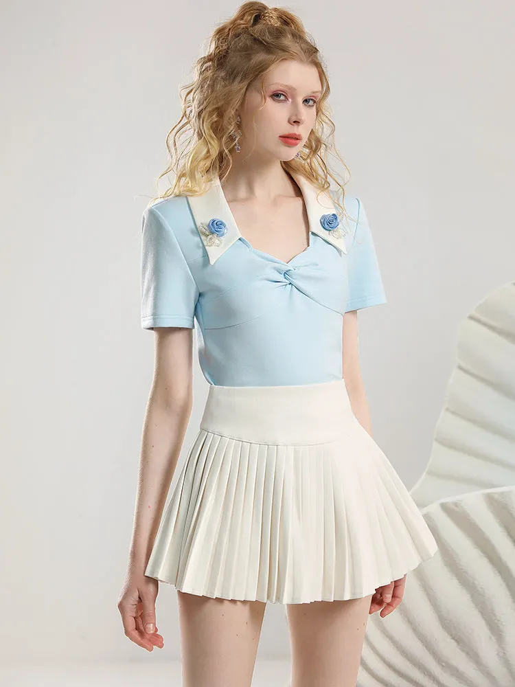 Pleats High-Waist Simple Flare Mini-Skirt