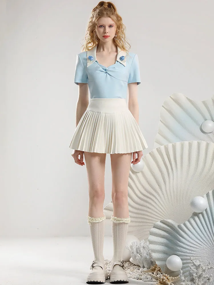 Pleats High-Waist Simple Flare Mini-Skirt