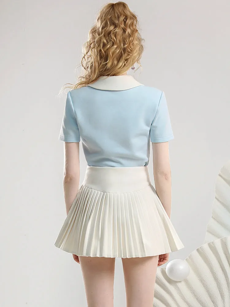 Pleats High-Waist Simple Flare Mini-Skirt