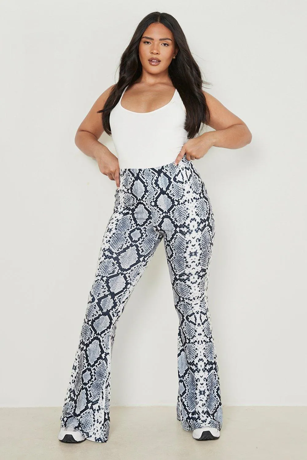 Plus Snake Print Jersey Flares