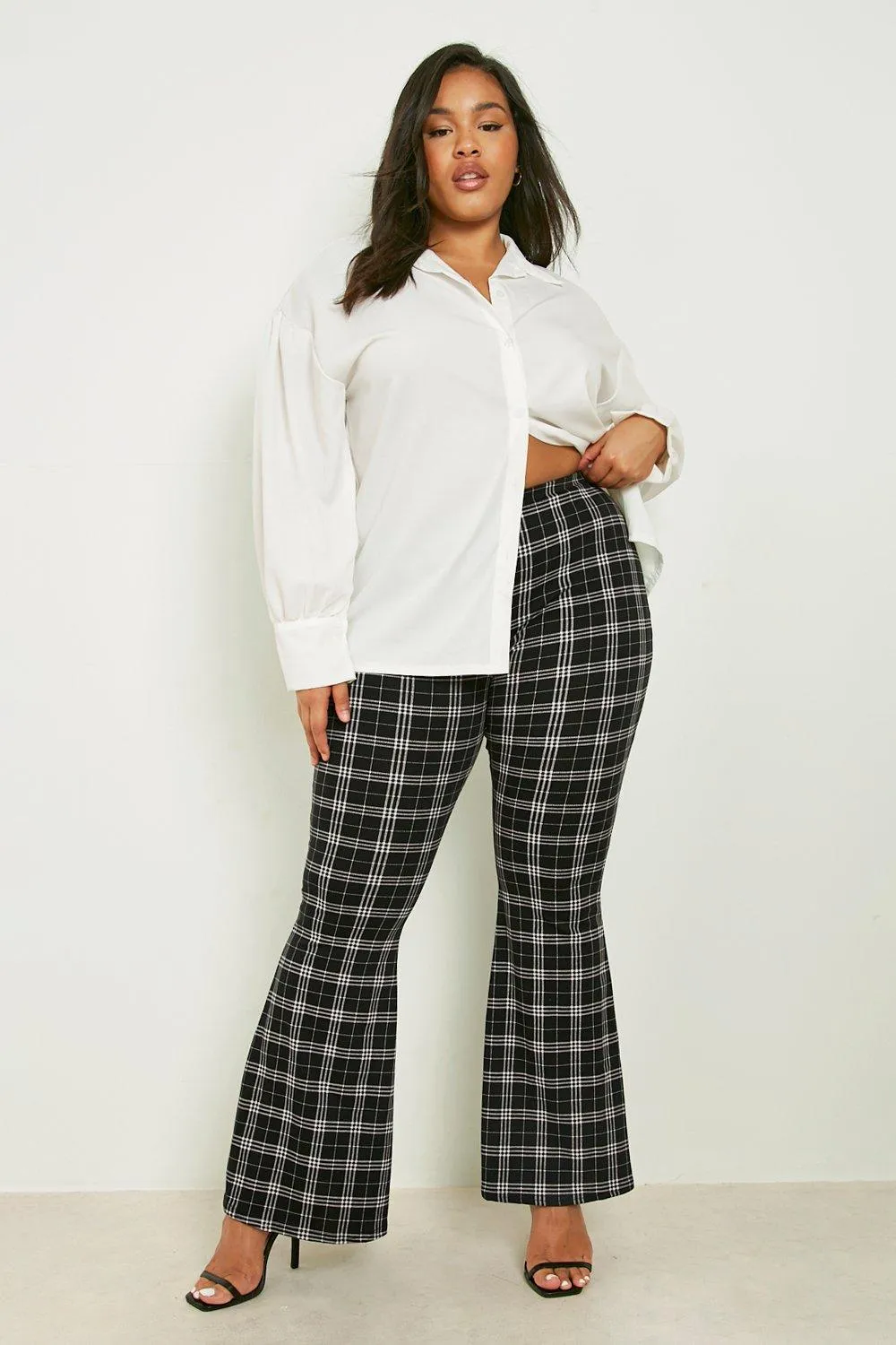 Plus Tartan Check Print Jersey Flares