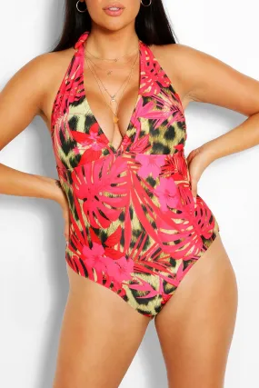 Plus Tropical Control Halterneck Swimsuit