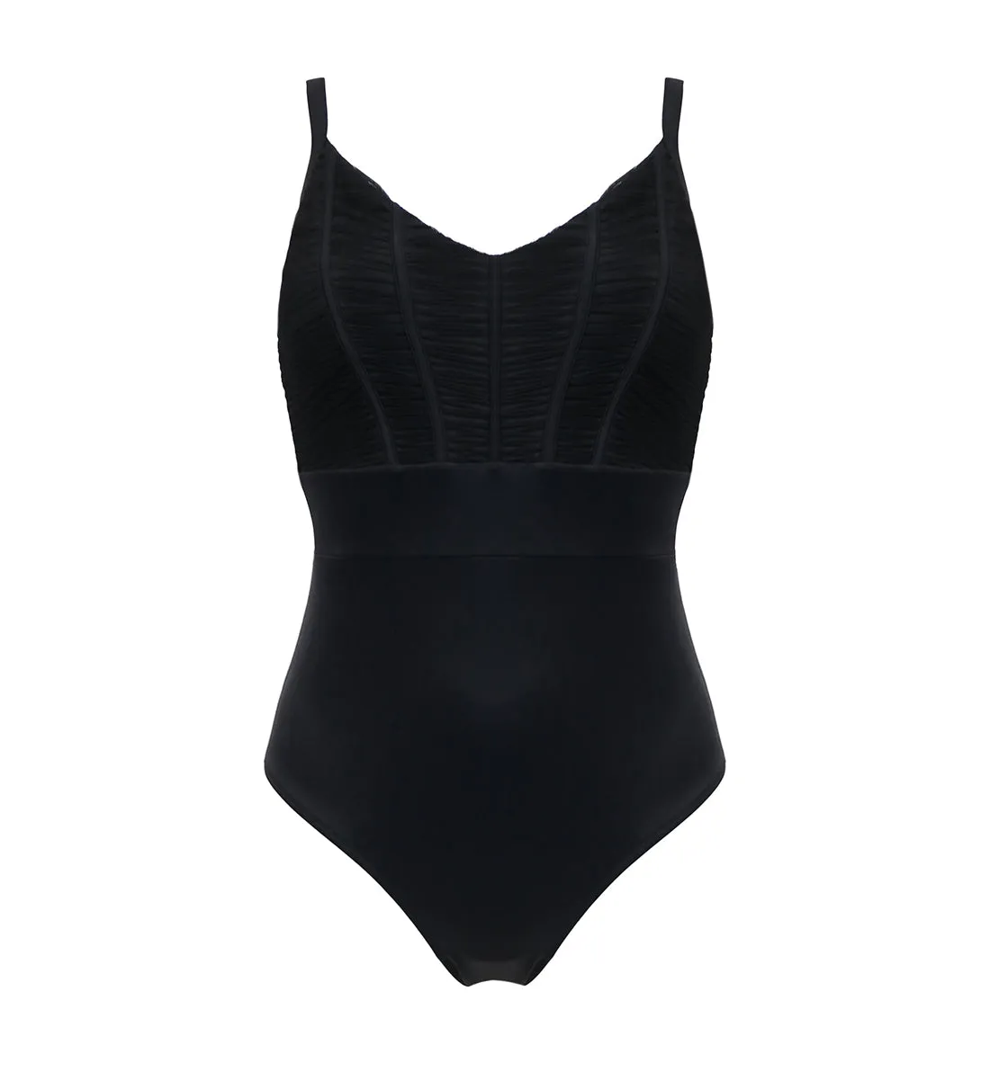 Pour Moi Ruched Pleated Control Swimsuit (1427) - Black