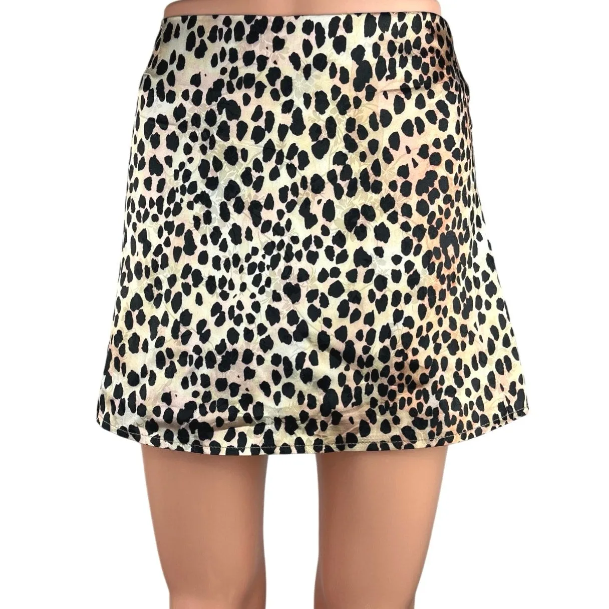 Princess Polly Satin Multicolor Leopard Print Zipper A-Line Flare Mini Skirt 2