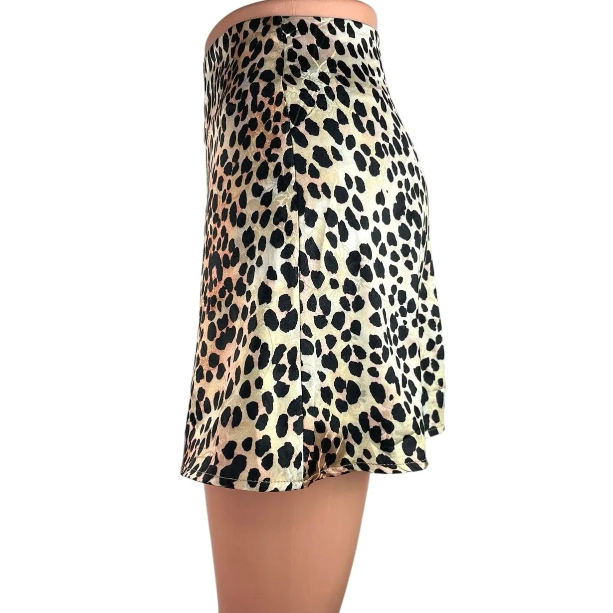 Princess Polly Satin Multicolor Leopard Print Zipper A-Line Flare Mini Skirt 2