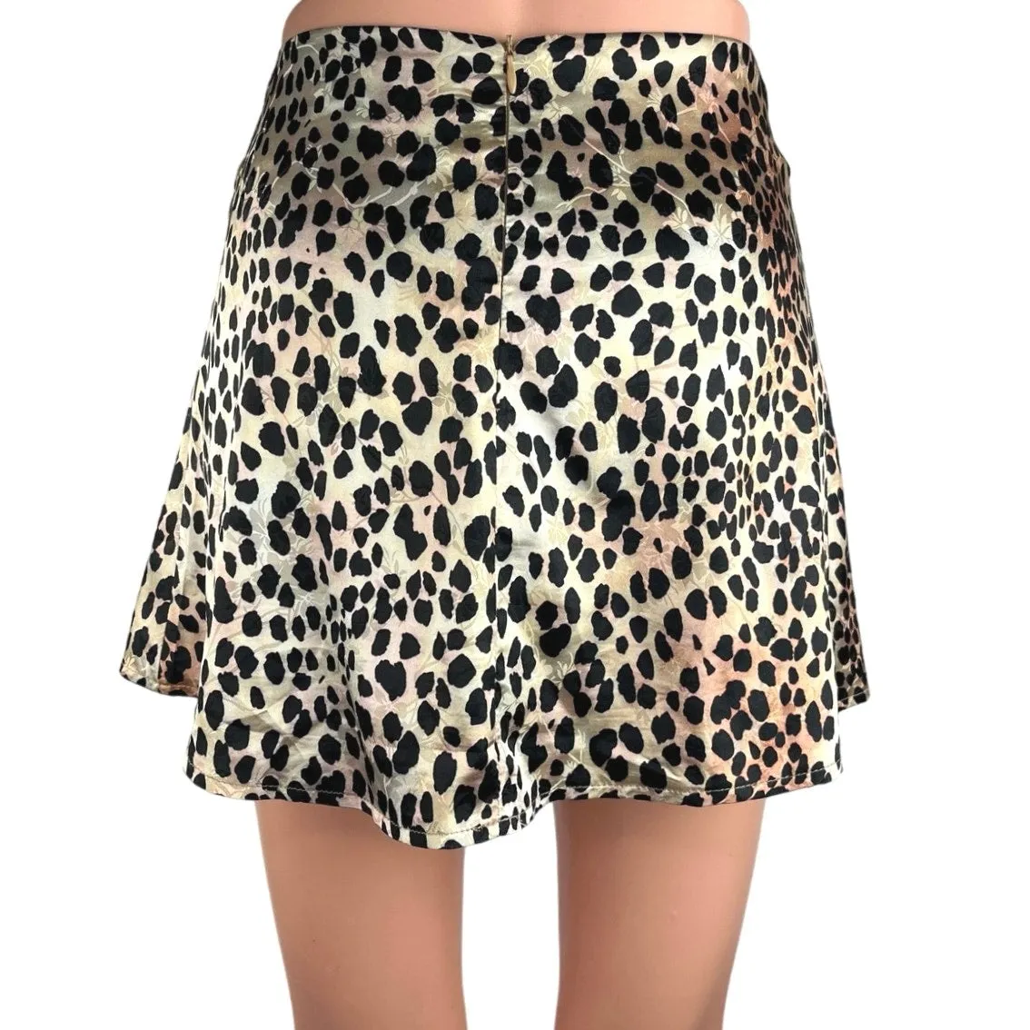 Princess Polly Satin Multicolor Leopard Print Zipper A-Line Flare Mini Skirt 2