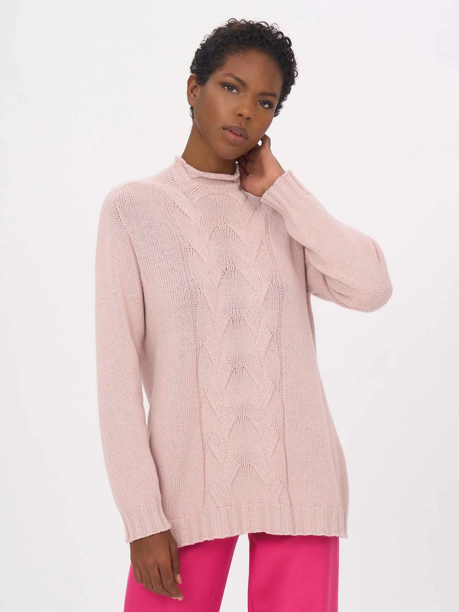 Pullover con collo vulcano in Cashmere Blend - Champignon