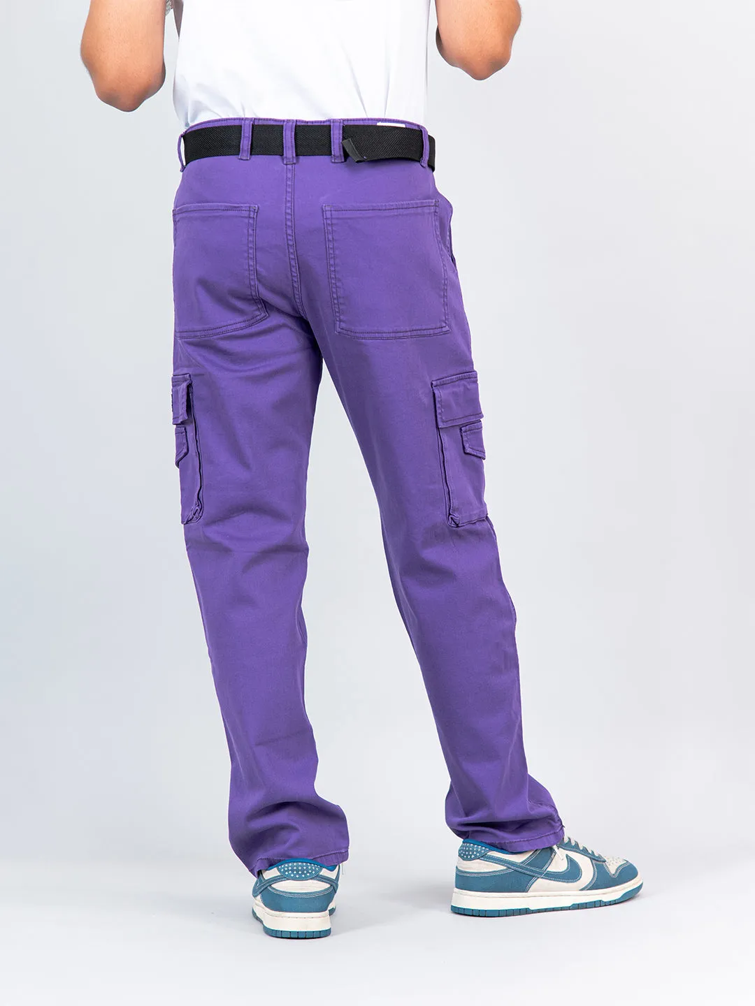 Purple Flared Straight Fit Cargo Pants