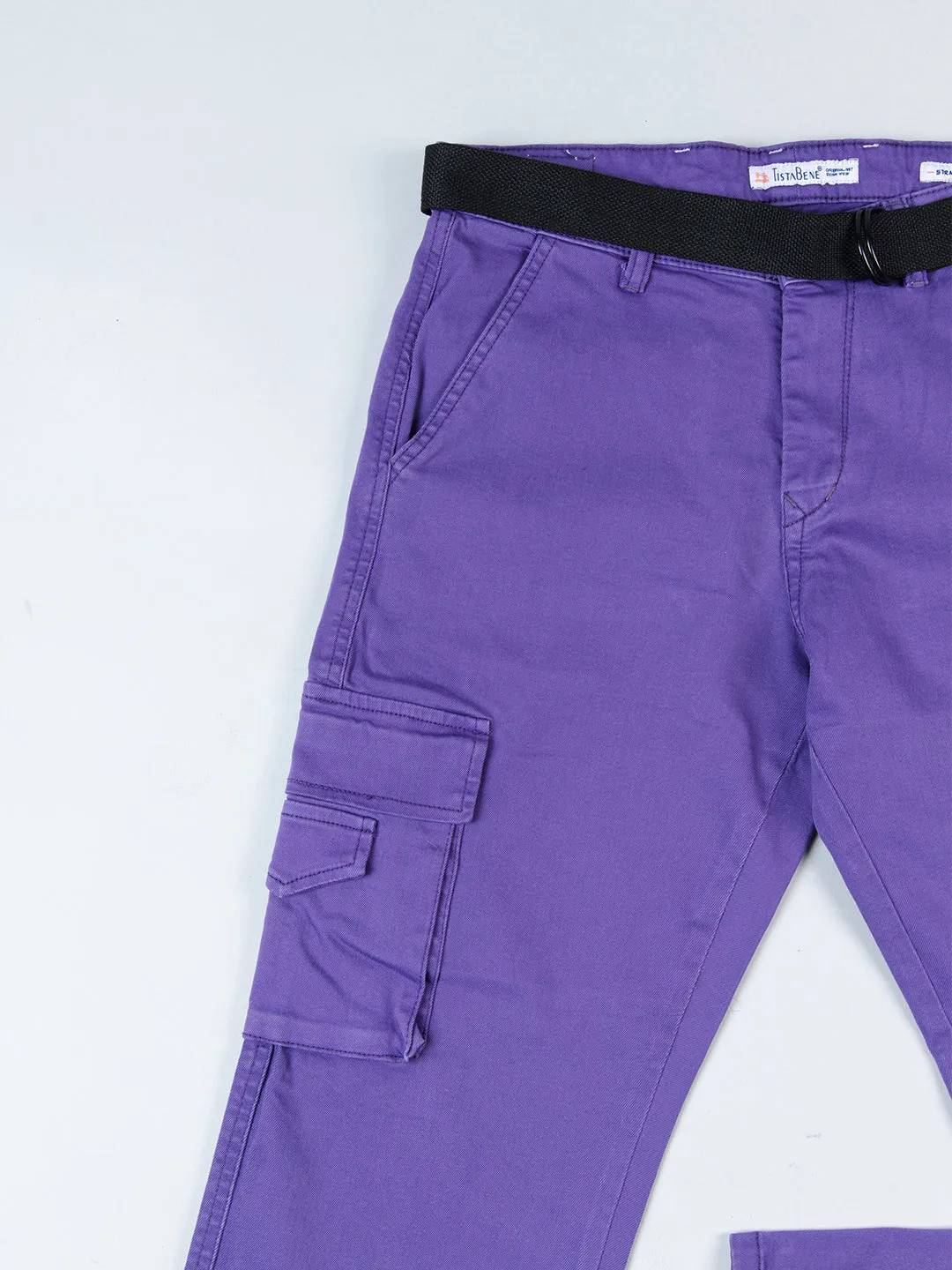 Purple Flared Straight Fit Cargo Pants