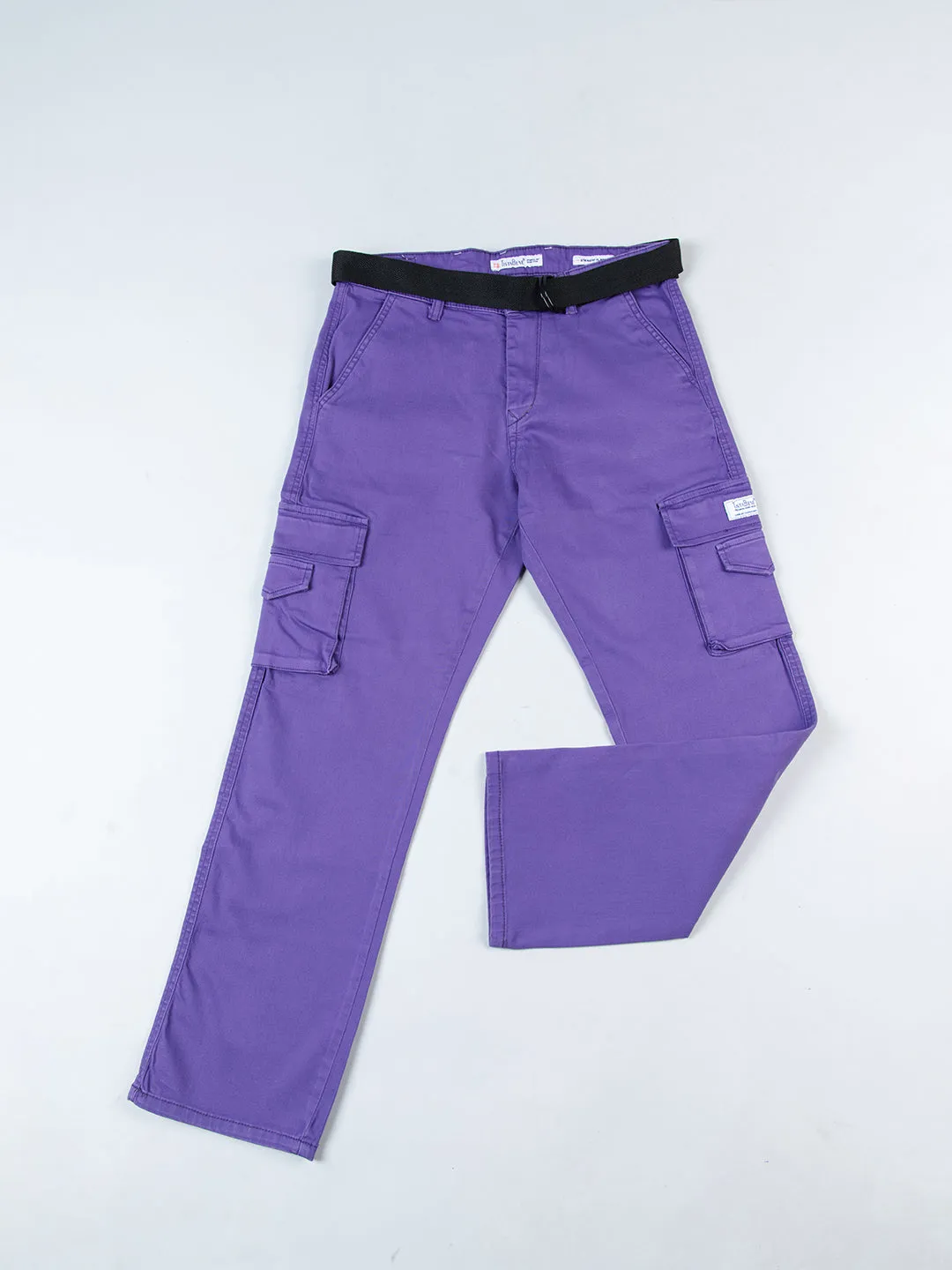 Purple Flared Straight Fit Cargo Pants