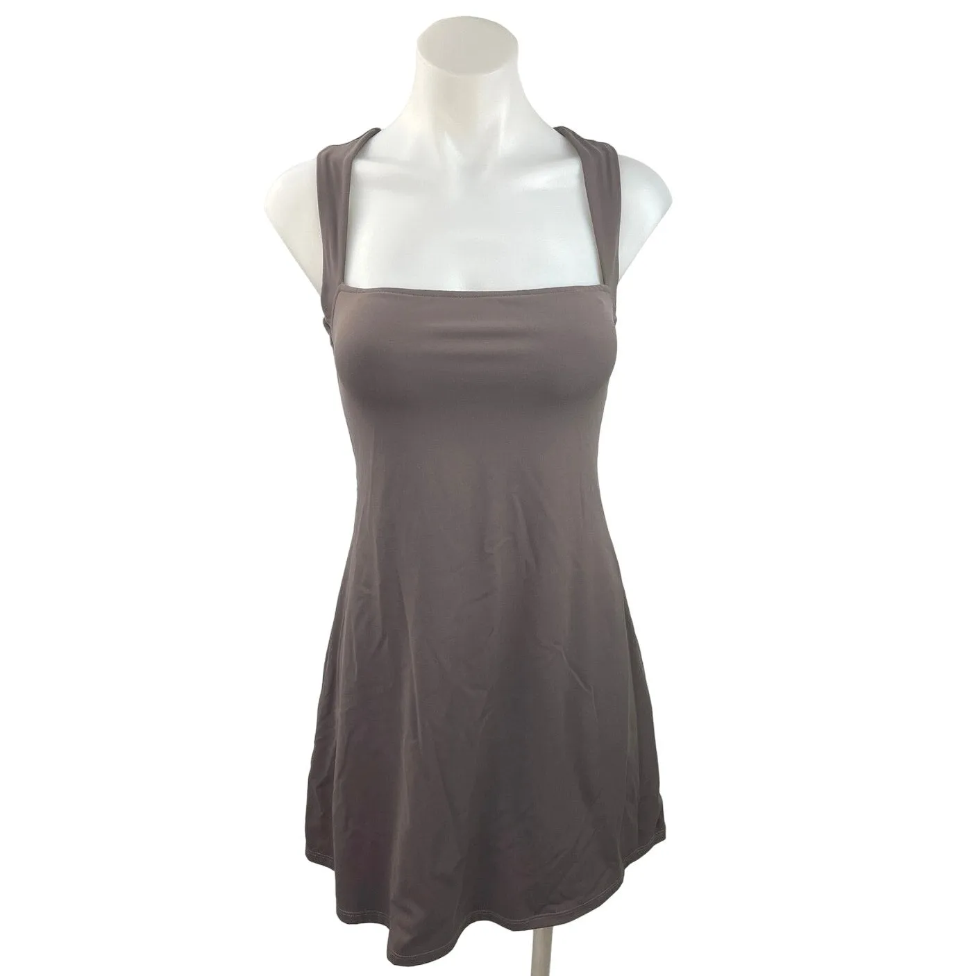 Qinsen Women's Gray Sleeveless Stretch Square Neck A Line Flare Mini Dress Sz 6