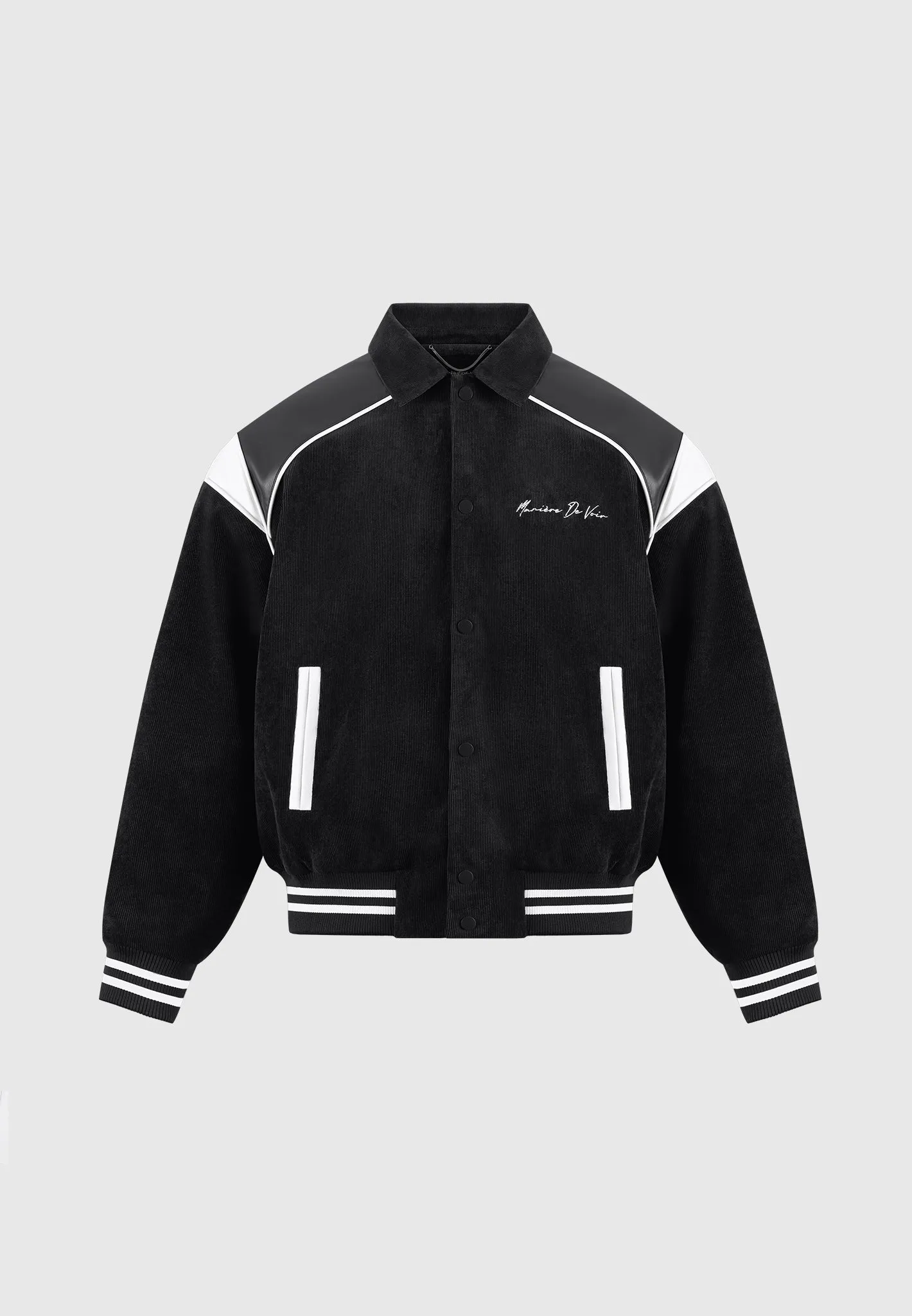 Raglan Corduroy Eiffel Varsity Jacket - Black